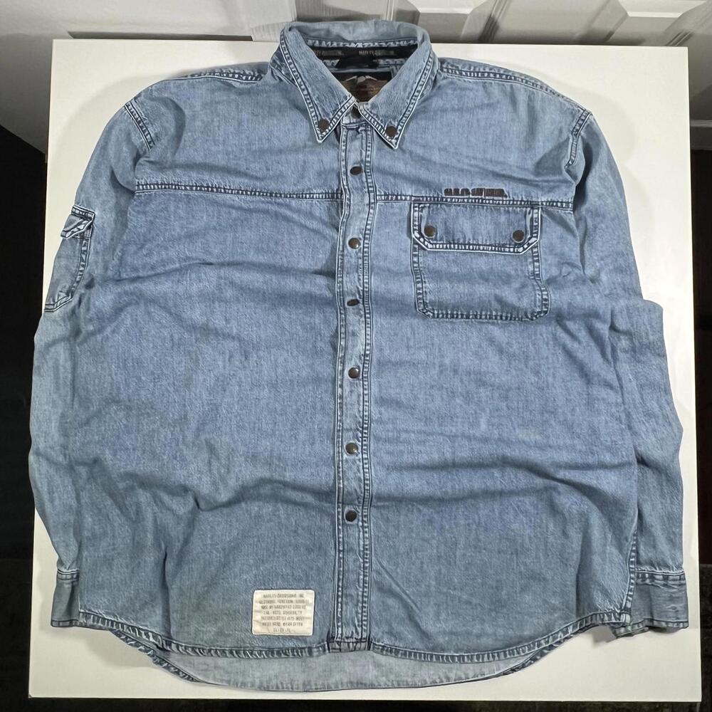 Harley-Davidson Denim Long Sleeve Shirt Snap on‎ Buttons - XL Vintage 80s or 90s